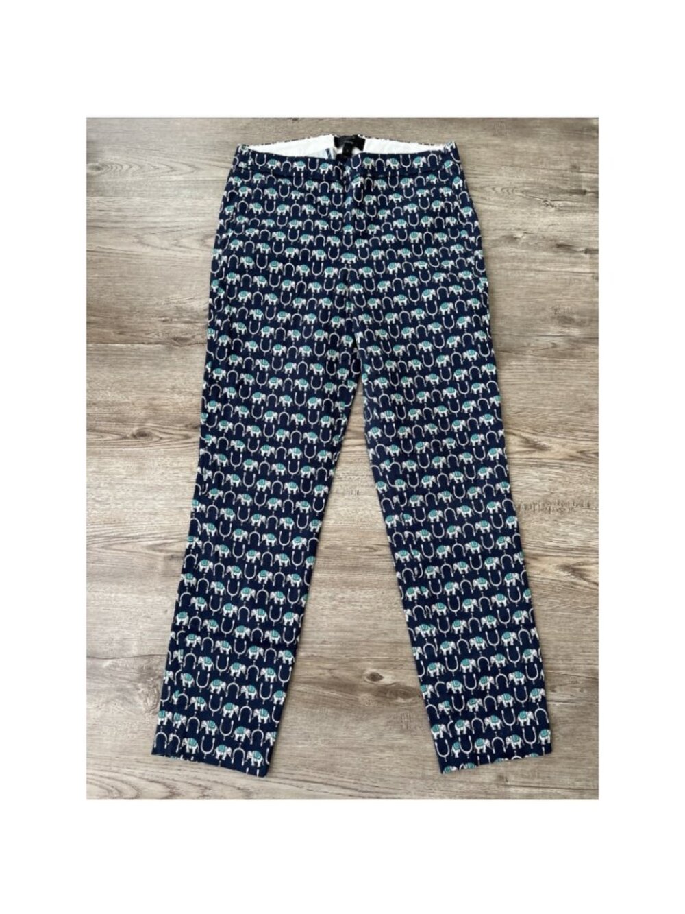 J.Crew Martie Pant Elephant Print Womens 0 Navy Slim Crop Side Zip